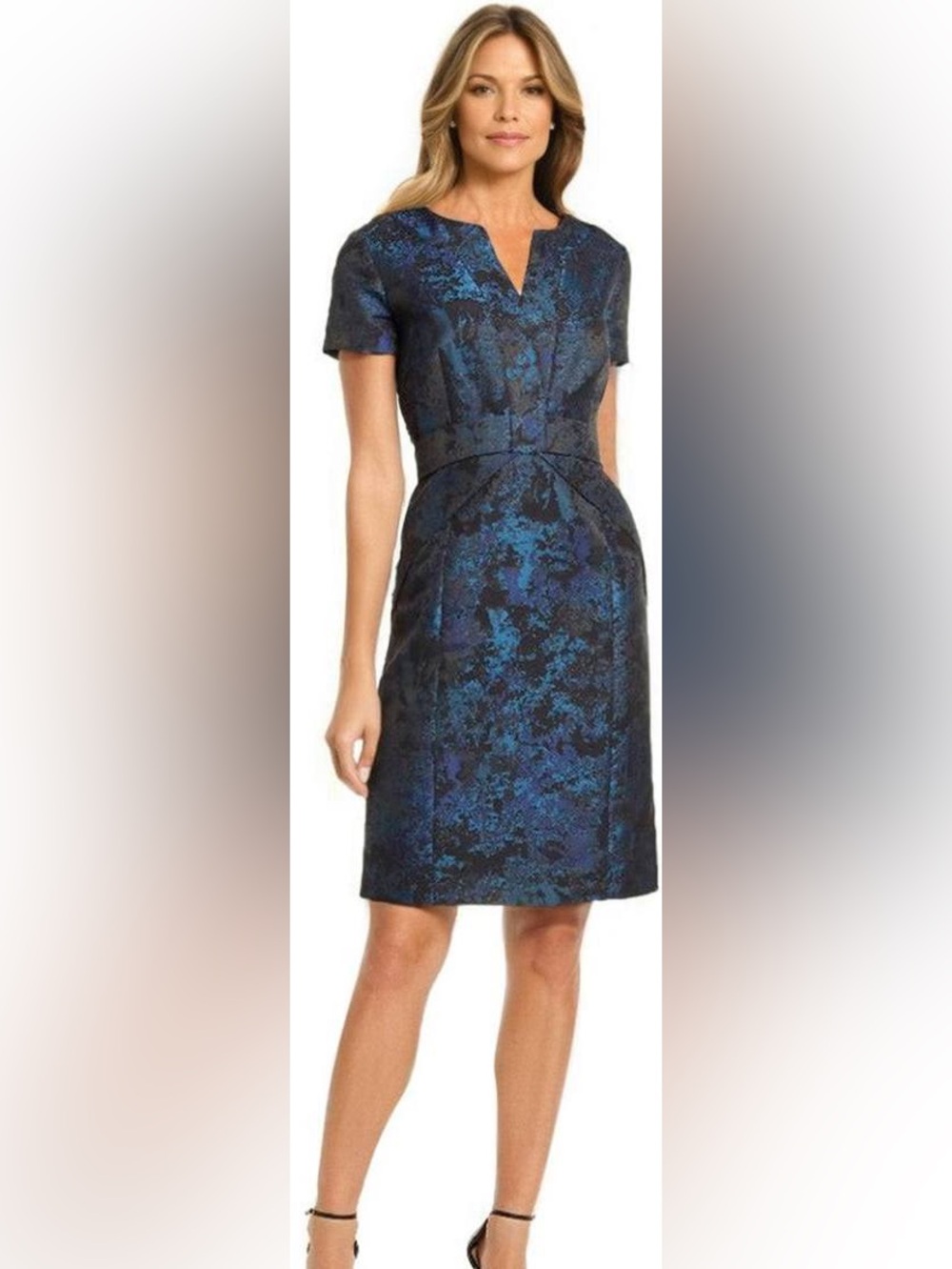 NEW Shani Jacquard Bow Detail Dress in Midnight Blues, Size 14